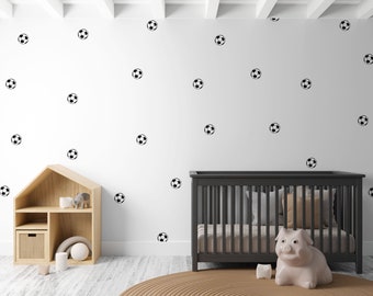Abnehmbarer weißer Fußball-Wandaufkleber - Stoff, wiederverwendbar, umweltfreundlich, Kinderwandaufkleber, Jungenschlafzimmer-Fußball-Wandaufkleber, Fußballaufkleber