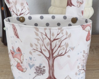 Ready to ship handlebar bag, children's handlebar bag - fox, tree, tepee, inside white with grey dots, gift for girls