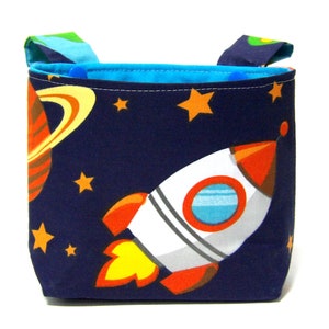 Children's handlebar bag, balance bike bag, Puky bag - space, rocket, blue lining, gift boy