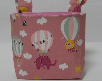 Children's handlebar bag, children's bicycle bag, balance bike bag - hot air balloon, animals, old pink, pink inside, gift for girls