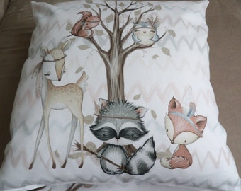 Children's pillowcase, pillow cover, pillow - deer, squirrel, owl, fox, raccoon, tree, forest animals, chevron pastel, boho, gift child