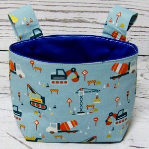Kinder Lenkertasche, Kinderfahrradtasche, Laufradtasche - Baufahrzeuge, Bagger, Kran, innen blau, Geschenk für Jungen