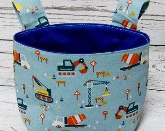 Children's handlebar bag, children's bicycle bag, balance bike bag - construction vehicles, excavator, crane, blue inside, gift for boys