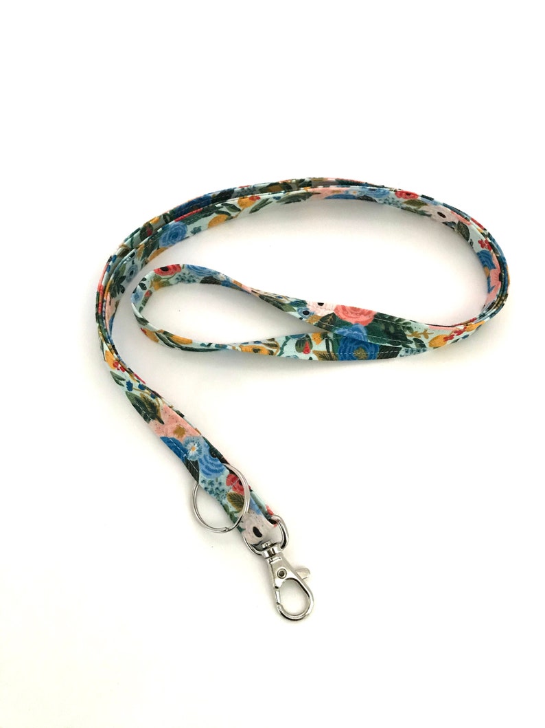 Women/'s Neck Strap Cord Id Holder Rifle Paper Co Teacher Lanyard Blue Key Holder Floral Key Ring Blue Floral Badge Holder