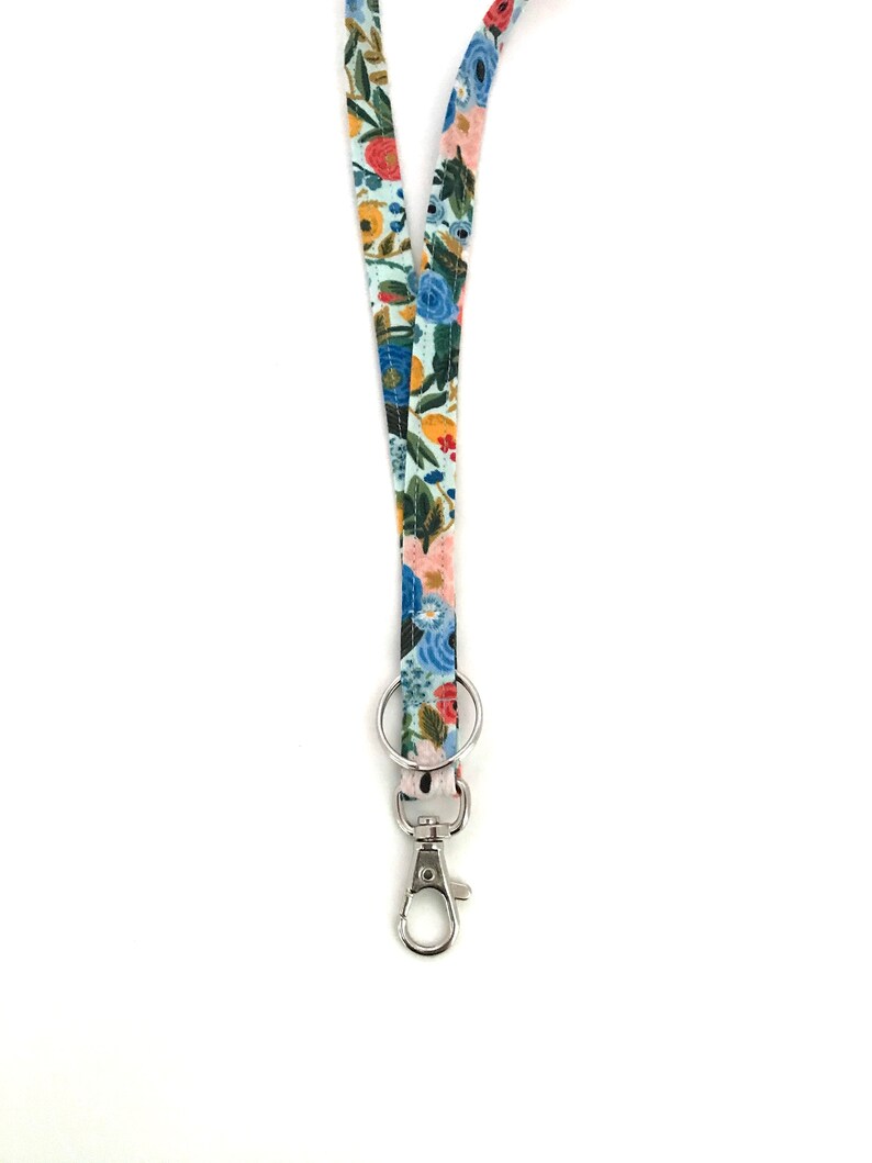 Women/'s Neck Strap Cord Id Holder Rifle Paper Co Teacher Lanyard Blue Key Holder Floral Key Ring Blue Floral Badge Holder