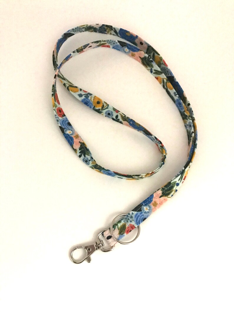 Women/'s Neck Strap Cord Id Holder Rifle Paper Co Teacher Lanyard Blue Key Holder Floral Key Ring Blue Floral Badge Holder
