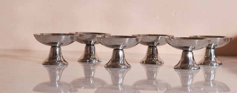 Set of 6 Silver Metal Ice Cream Cups Inox Cups Metal, Footed Dessert Cups, Stainless Steel Champagne Coupe image 2