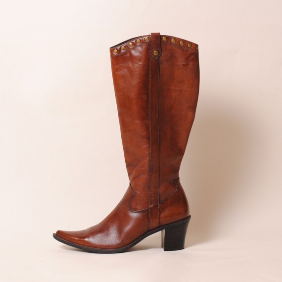 Vintage 90s leather boots tall high boots high hee