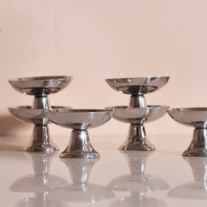 Set of 6 Silver Metal Ice Cream Cups Inox Cups Metal, Footed Dessert Cups, Stainless Steel Champagne Coupe image 1