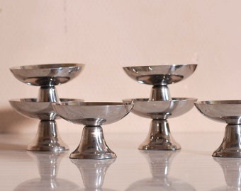 Set of 6 Silver Metal Ice Cream Cups Inox Cups Metal, Footed Dessert Cups, Stainless Steel Champagne Coupe