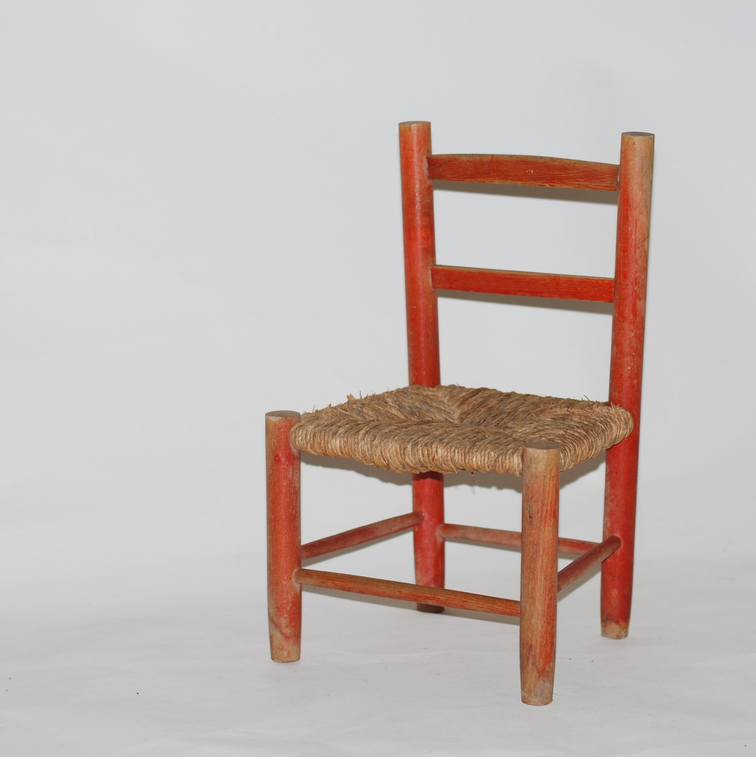 Chaise Enfant Ancienne Peinte en Rouge Art Populaire , Vieux Meuble Ferme Française