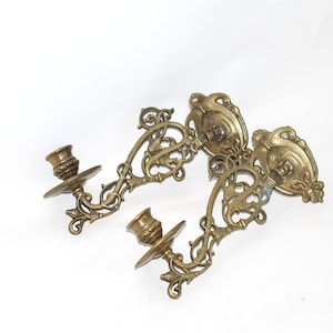 gilded metal candleholders // vintage wall sconce
