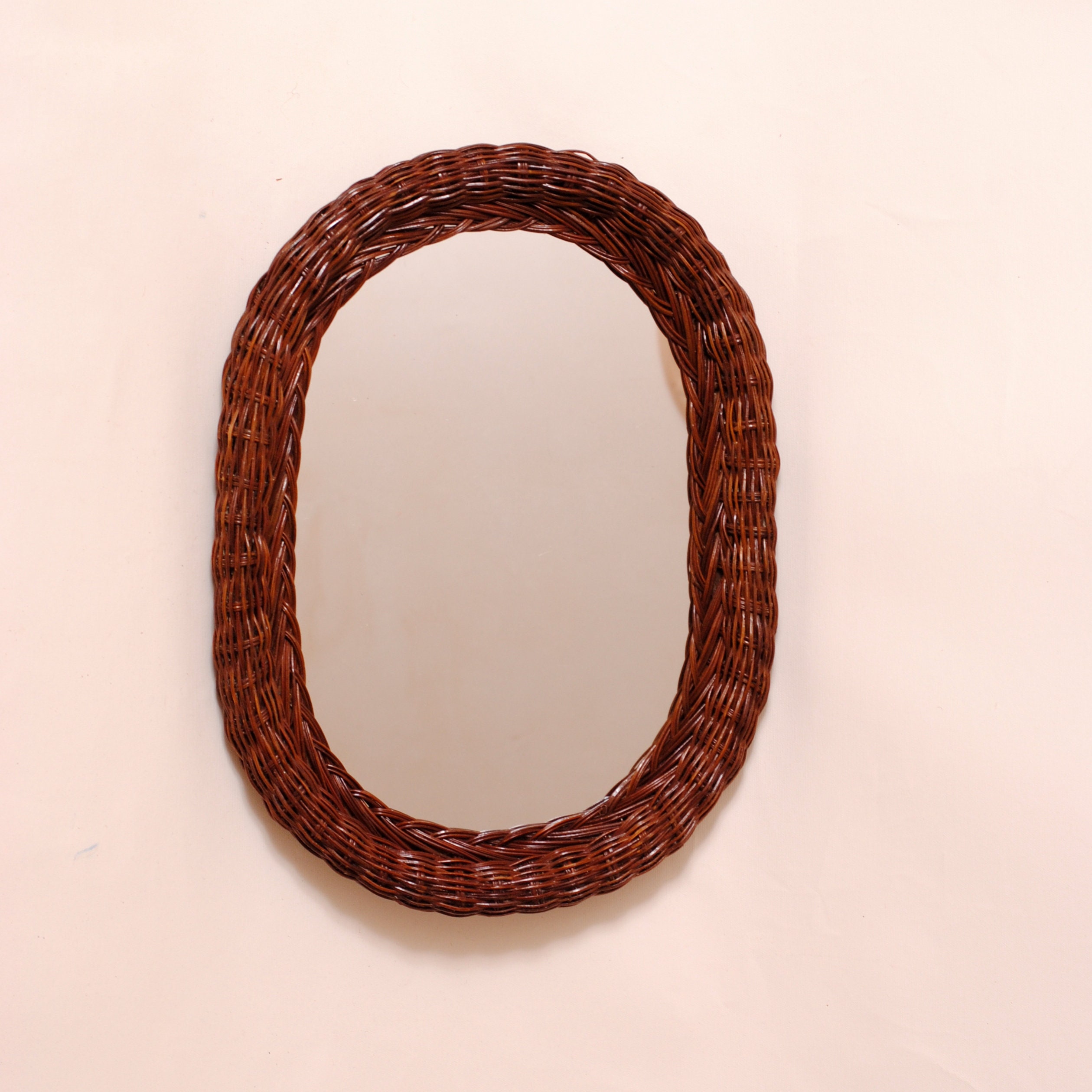 Miroir en Rotin Ovale/ Rustic Wicker Wall Mirror, Frame Boho Hallway Entryway Mirror,