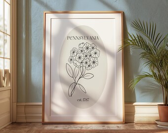 Impressão de arte digital da flor do estado da Pensilvânia | Impressão de flor do estado desenhada à mão | Impressão floral minimalista | Impressão de arte botânica vintage neutra