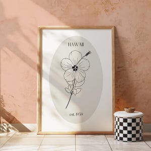 Hawaiianische Blumen Digital Art Print | Handgezeichnete Zustand Blumendruck | Minimalistisches Blumen bedruckbares | Neutraler Vintage botanischer Kunstdruck