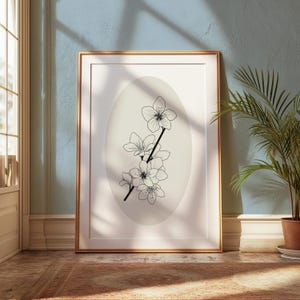 Peach Blossom Digital Art Print | Hand Drawn Floral Print | Vintage Botanical Art Print | Neutral Minimalist Floral Printable