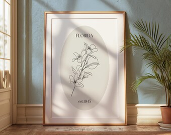Florida State Flower Digital Art Print | Hand Drawn State Flower Print | Minimalist Floral Printable | Neutral Vintage Botanical Art Print