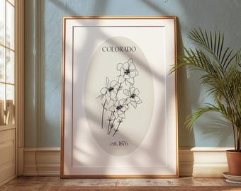 Colorado State Flower Digital Art Print | Hand Drawn State Flower Print | Minimalist Floral Printable | Neutral Vintage Botanical Art Print