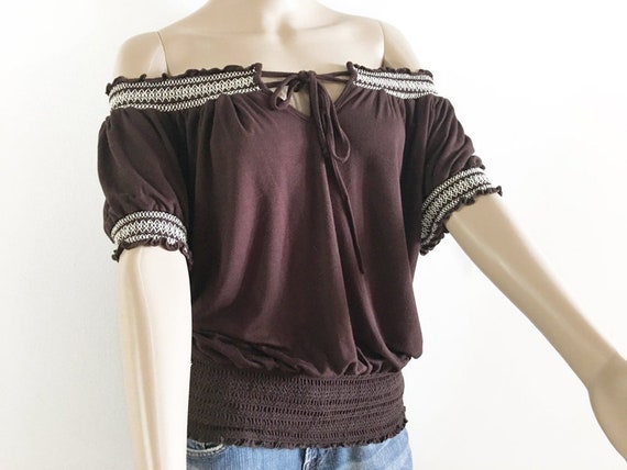 Drawstring Tie Blouse Loose Fit Gathered Elastic W