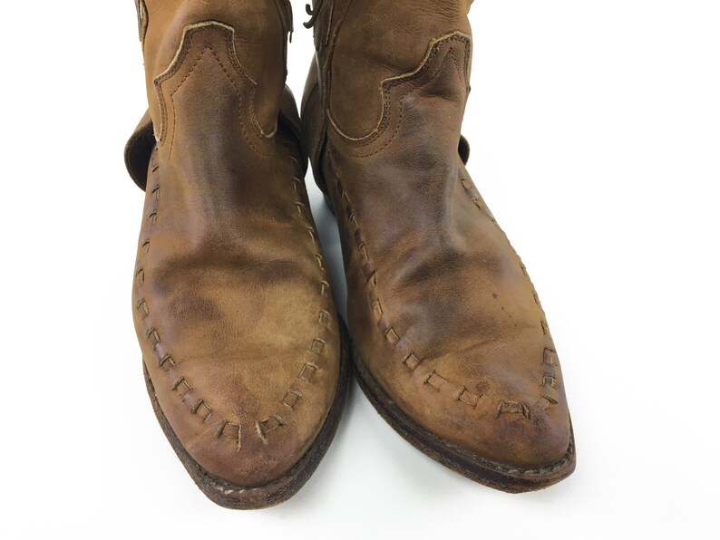 80s Cowgirl boots size 7 Brown Leather Pull Ups Vintage Distressed Country Western Womens Cowboy Jeweled Boots Country Barn Wedding