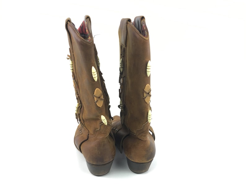 80s Cowgirl boots size 7 Brown Leather Pull Ups Vintage Distressed Country Western Womens Cowboy Jeweled Boots Country Barn Wedding