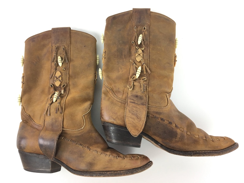 80s Cowgirl boots size 7 Brown Leather Pull Ups Vintage Distressed Country Western Womens Cowboy Jeweled Boots Country Barn Wedding
