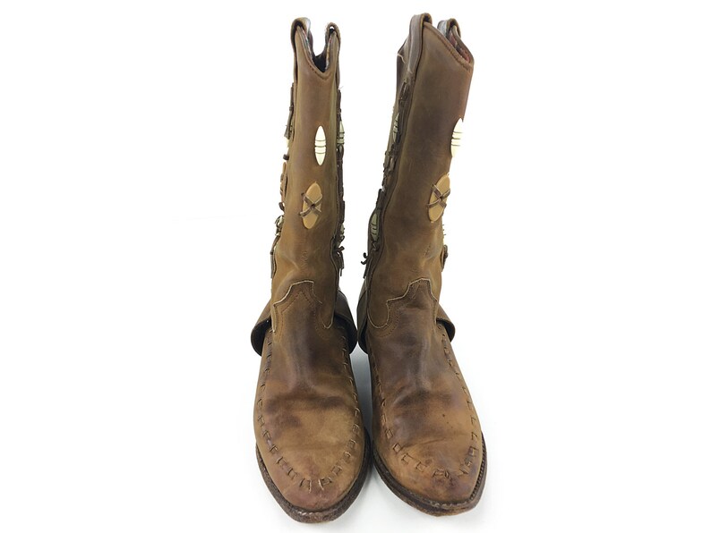 80s Cowgirl boots size 7 Brown Leather Pull Ups Vintage Distressed Country Western Womens Cowboy Jeweled Boots Country Barn Wedding
