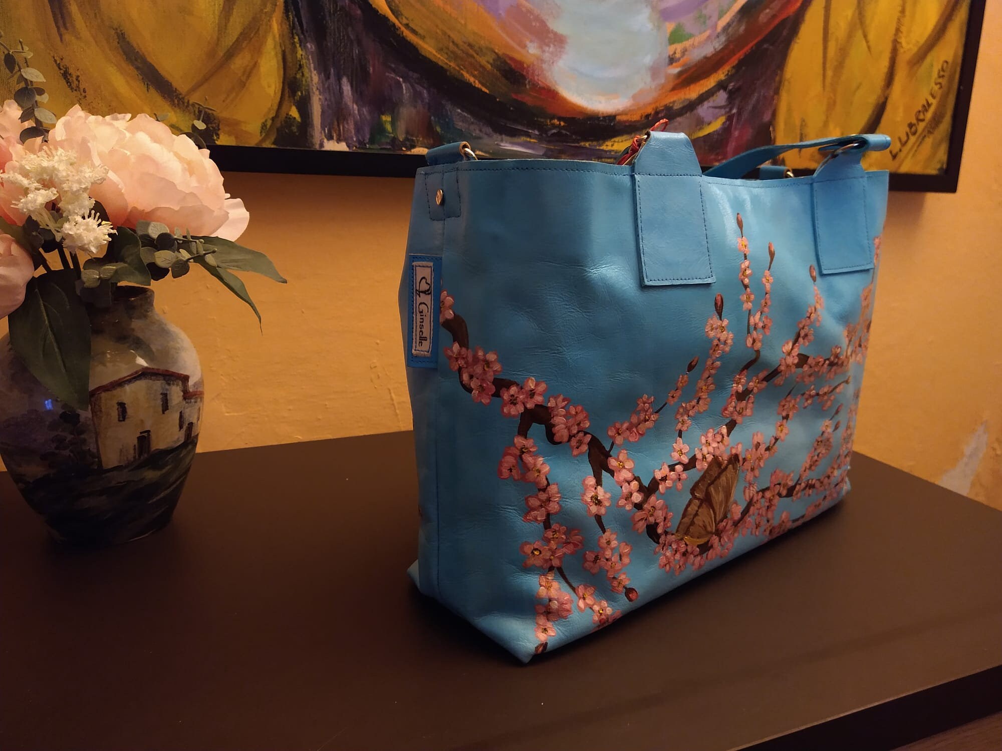 Tropical Blooms. Leather Bag With Hand Painted Leather Appliques . Blooms in Brushstrokes by Anuschka | Floral Bags & Accessories main image 3