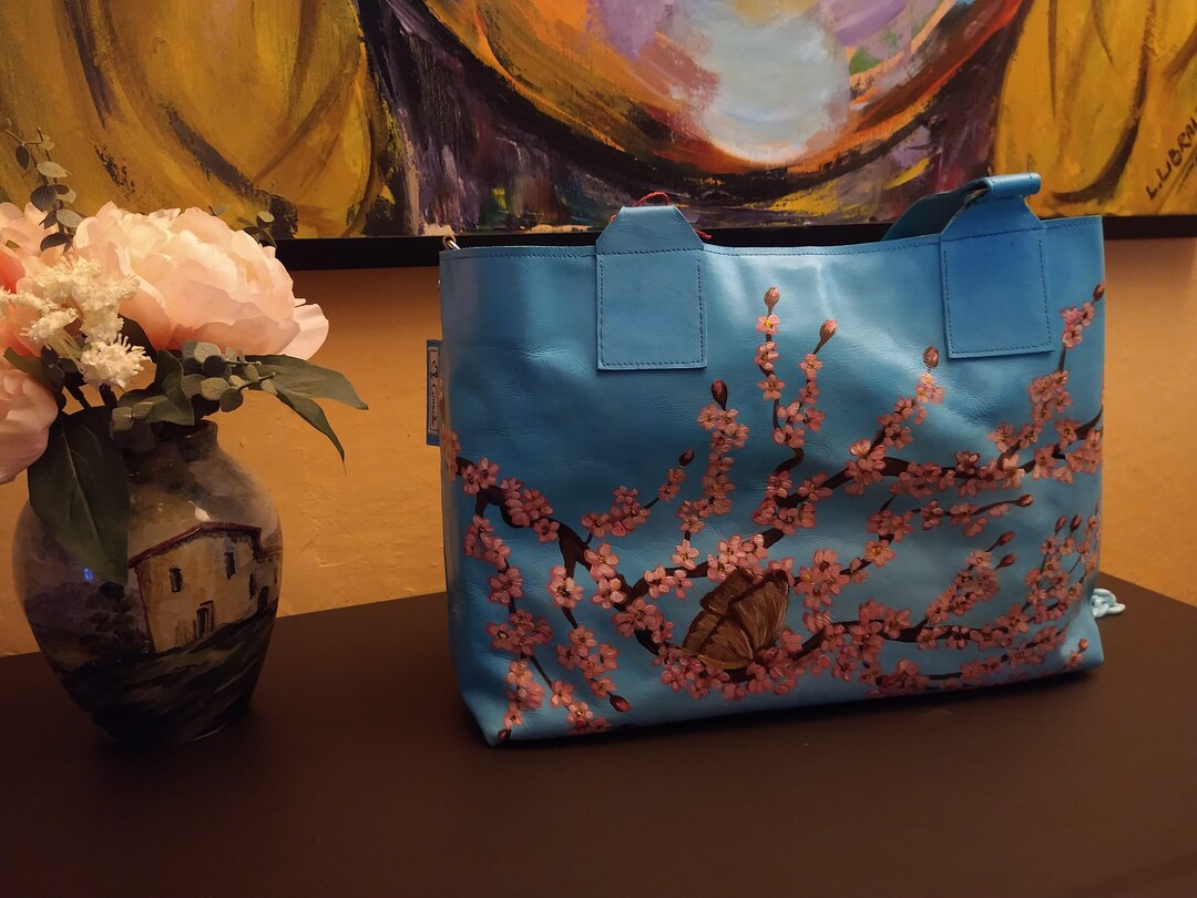 Hand-painted Leather Bag With Peach Blossoms and Lucky  display picture 2