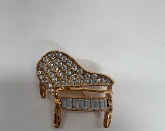 Vintage Piano Crystal Rhinestone Brooch Pin
