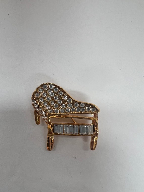 Vintage Piano Crystal Rhinestone Brooch Pin