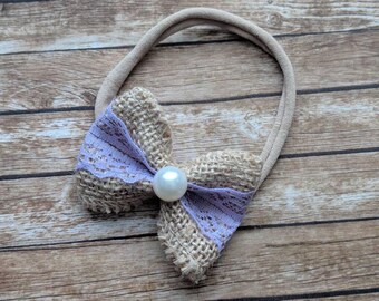 Small Burlap Lace Bow Headband