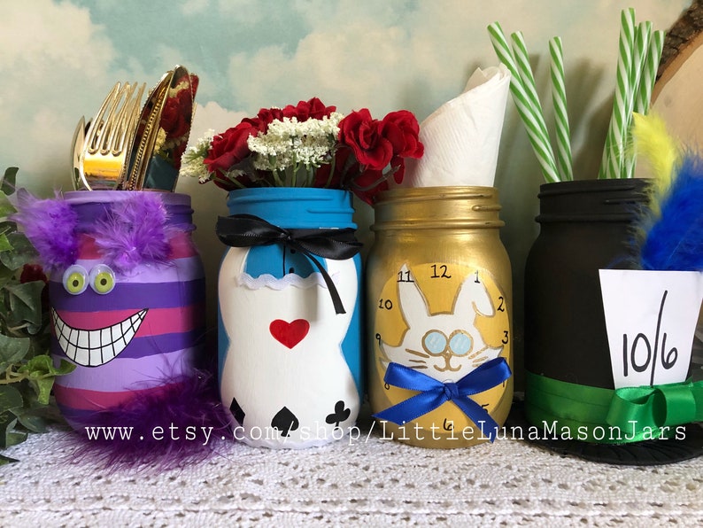 Alice And Wonderland Mason Jar Set Birthday Party Decor Home Etsy