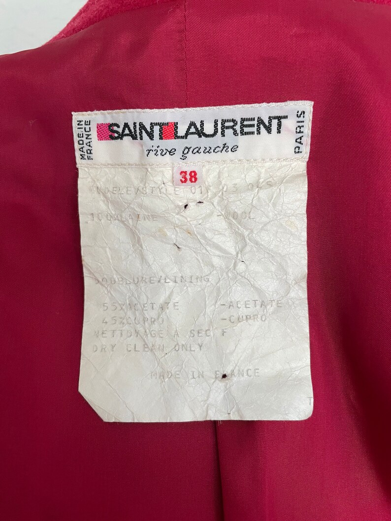 Vintage Yves Saint Laurent red wool coat with gold buttons / Rive Gauche 80s mod peacoat jacket / size 38 small medium / Belle de Jour image 5