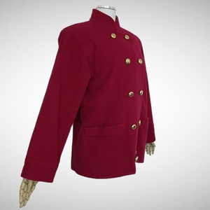 Vintage Yves Saint Laurent red wool coat with gold buttons / Rive Gauche 80s mod peacoat jacket / size 38 small medium / Belle de Jour image 2