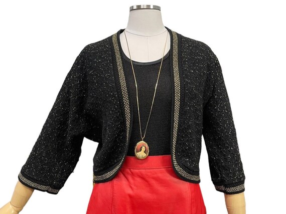 Vintage black and gold knit shrug cardigan sweate… - image 1