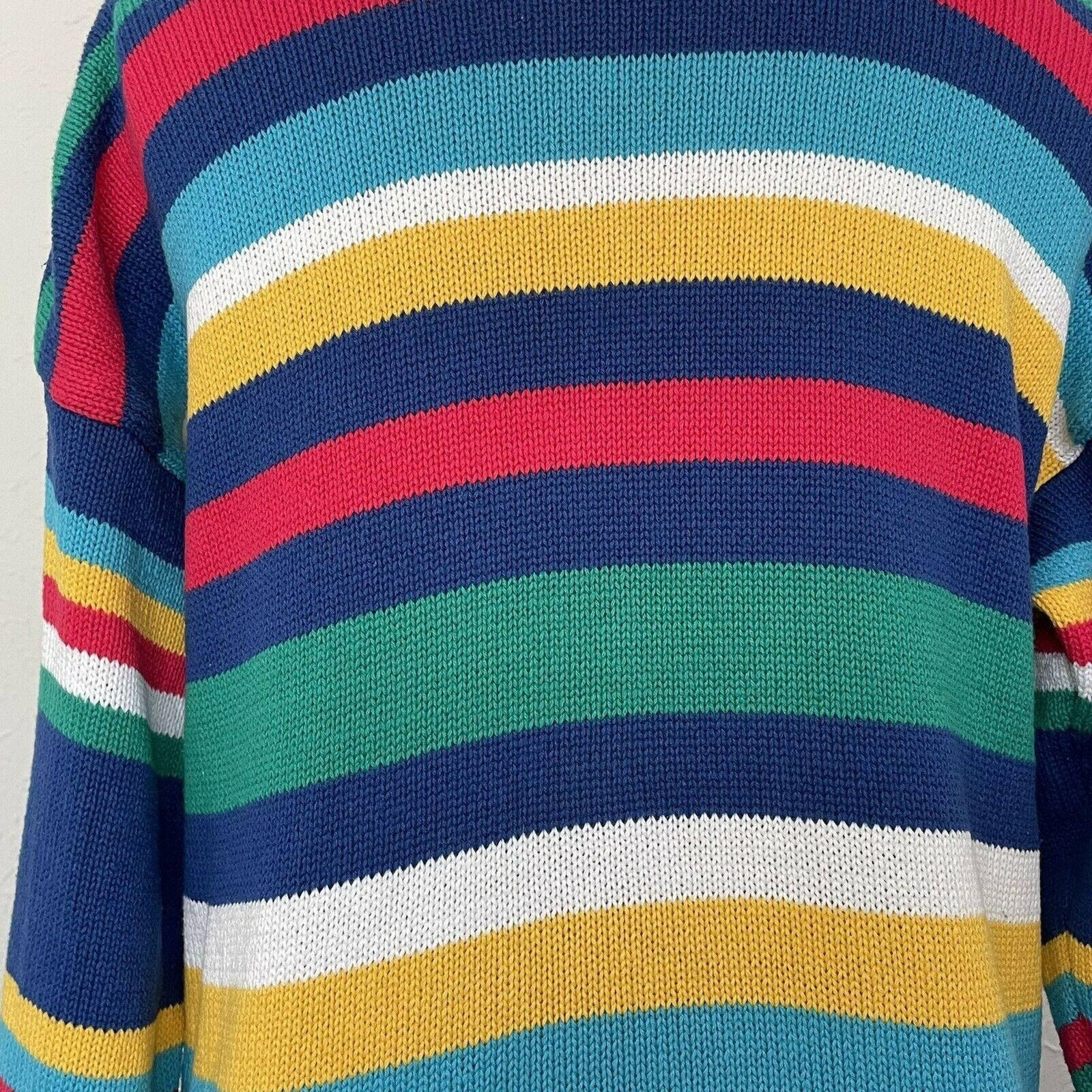 Vintage 90s bright rainbow stripe cotton sweater / knit jumper | Etsy