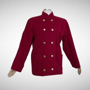 Vintage Yves Saint Laurent red wool coat with gold buttons / Rive Gauche 80s mod peacoat jacket / size 38 small medium / Belle de Jour image 1