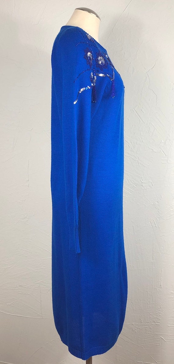 Vintage 80s 90s Blue Beaded Sweater Dress / Maxi … - image 4