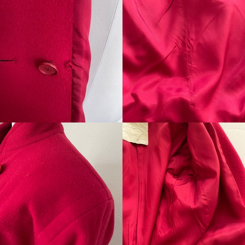 Vintage Yves Saint Laurent red wool coat with gold buttons / Rive Gauche 80s mod peacoat jacket / size 38 small medium / Belle de Jour image 6