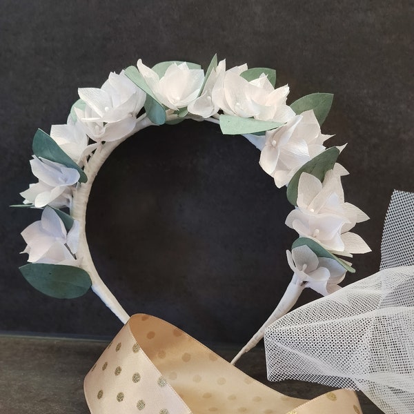 Headband Serre tête mariage bohème champêtre avec fleurs en papier durables