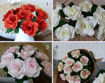 Hand-painted paper rosebud flowers sold by the stem for lasting romantic decoration and handmade gift