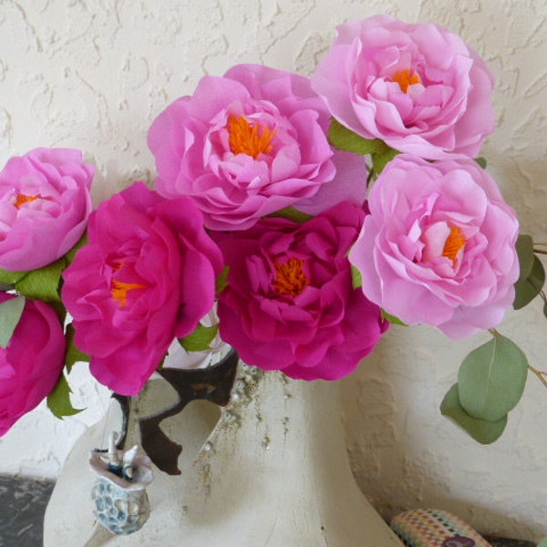 Peony paper flower sold by the stem for lasting romantic decoration and handmade gift
