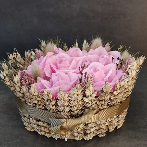 Fleurs en papier Roses et épis de blé séchés Boite de roses éternelles en papier pour célébrer un évènement romantique