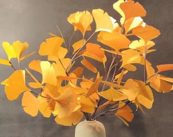 Paper ginkgo branch sold by the stem with a choice of colors for sustainable home decor and handmade gifts