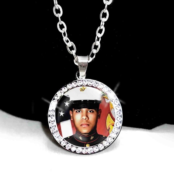 Military Pendant, Military Necklace, Custom Pendant, Military Necklace,  Single Sided Charm, Military Photo, Marines, Army, Navy, Airforce