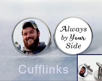 Silver cufflinks for groom, Always by your side, Wedding Memorial Cuff Links, Custom Photo, Made to Order