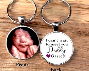 Can't wait ultrasound photo key chain personalized gift for Dad