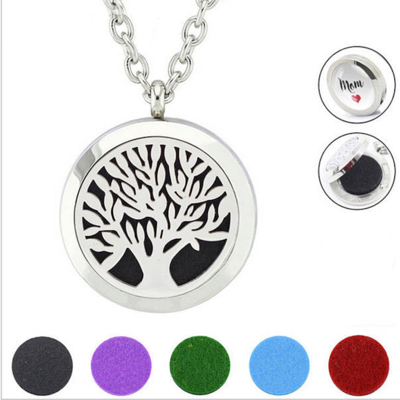 Scent Pad Tree of Life Pendant Aromatherapy Pendant Photo Pendant Stainless Steel With custom photo Aromatherapy Necklace