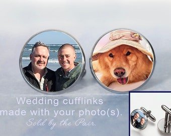 Wedding Cuff links with YOUR two photos, Groom Gift Cufflinks Keepsake, Father of the Bride gift, Custom Photo